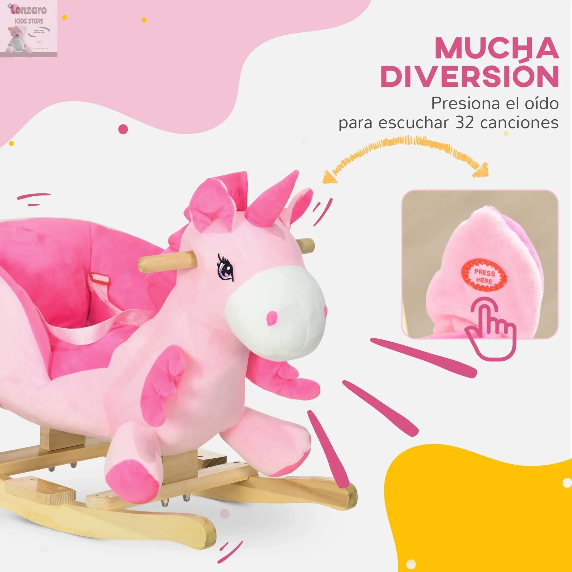 HOMCOM baby rocking horse unicorn 65x35x45 cm pink Lonzaro Kids