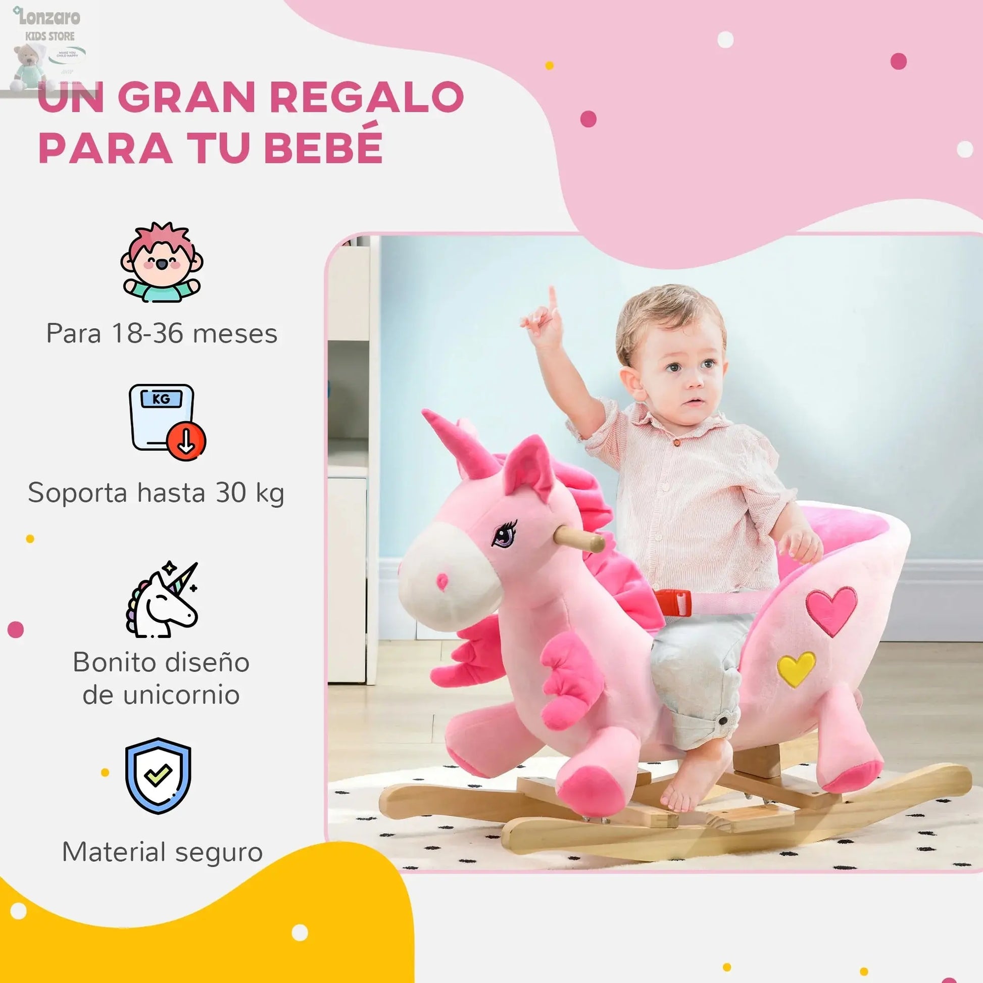 HOMCOM baby rocking horse unicorn 65x35x45 cm pink Lonzaro Kids