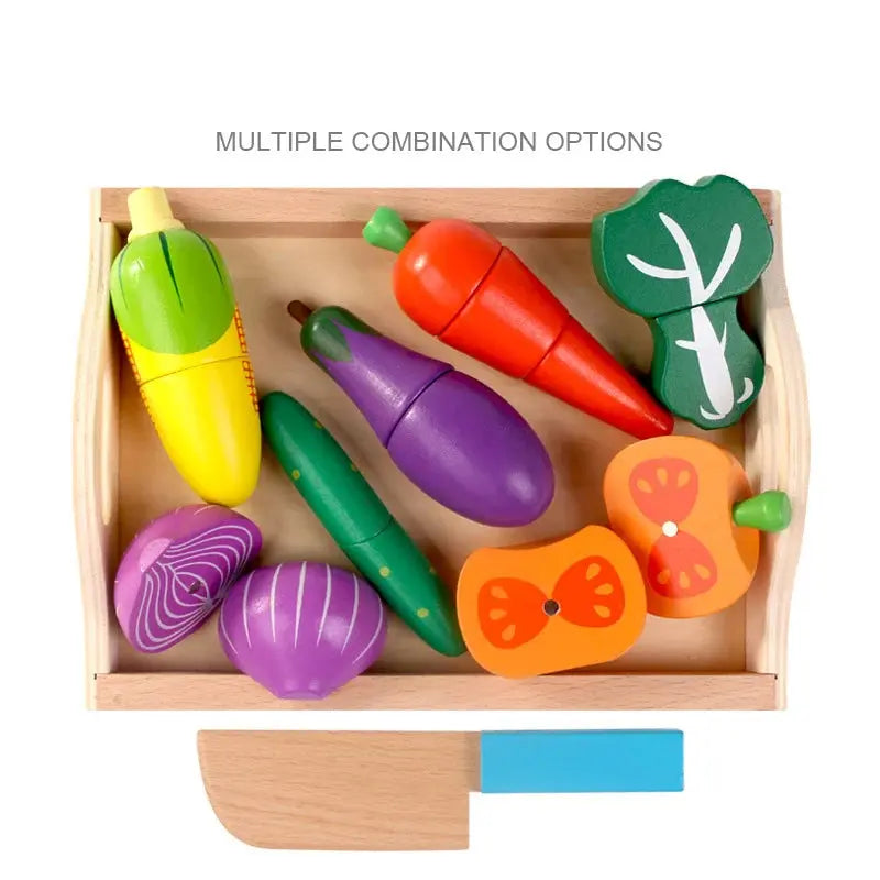 Simulation Kitchen Series Montessori Cut Fruits and Vegetables Wooden Toys Classic Pretend Play Cooking Interest Cultivation Lonzaro Kids