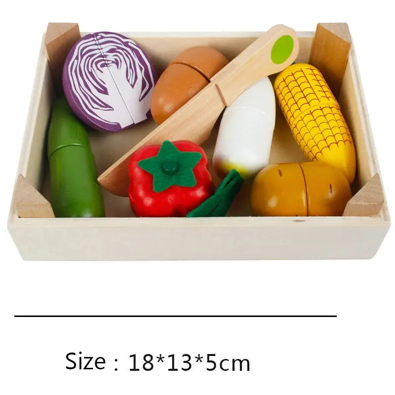 Simulation Kitchen Series Montessori Cut Fruits and Vegetables Wooden Toys Classic Pretend Play Cooking Interest Cultivation Lonzaro Kids