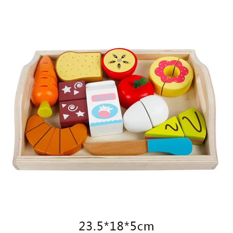 Simulation Kitchen Series Montessori Cut Fruits and Vegetables Wooden Toys Classic Pretend Play Cooking Interest Cultivation Lonzaro Kids