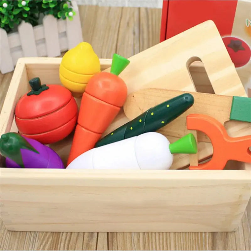 Simulation Kitchen Series Montessori Cut Fruits and Vegetables Wooden Toys Classic Pretend Play Cooking Interest Cultivation Lonzaro Kids