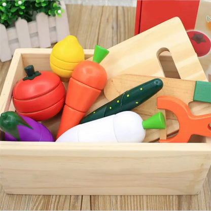 Simulation Kitchen Series Montessori Cut Fruits and Vegetables Wooden Toys Classic Pretend Play Cooking Interest Cultivation Lonzaro Kids