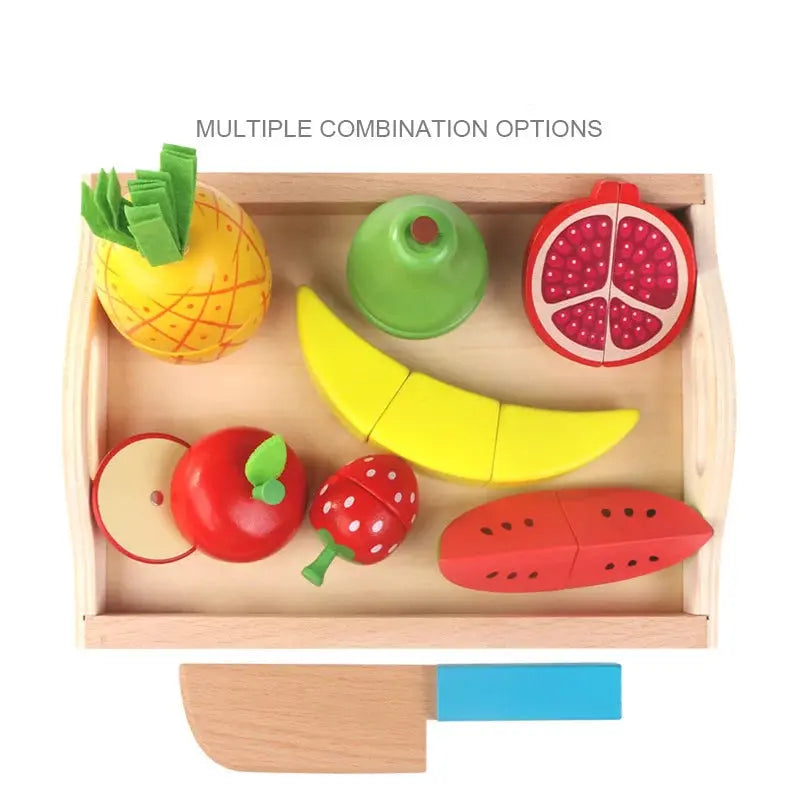 Simulation Kitchen Series Montessori Cut Fruits and Vegetables Wooden Toys Classic Pretend Play Cooking Interest Cultivation Lonzaro Kids
