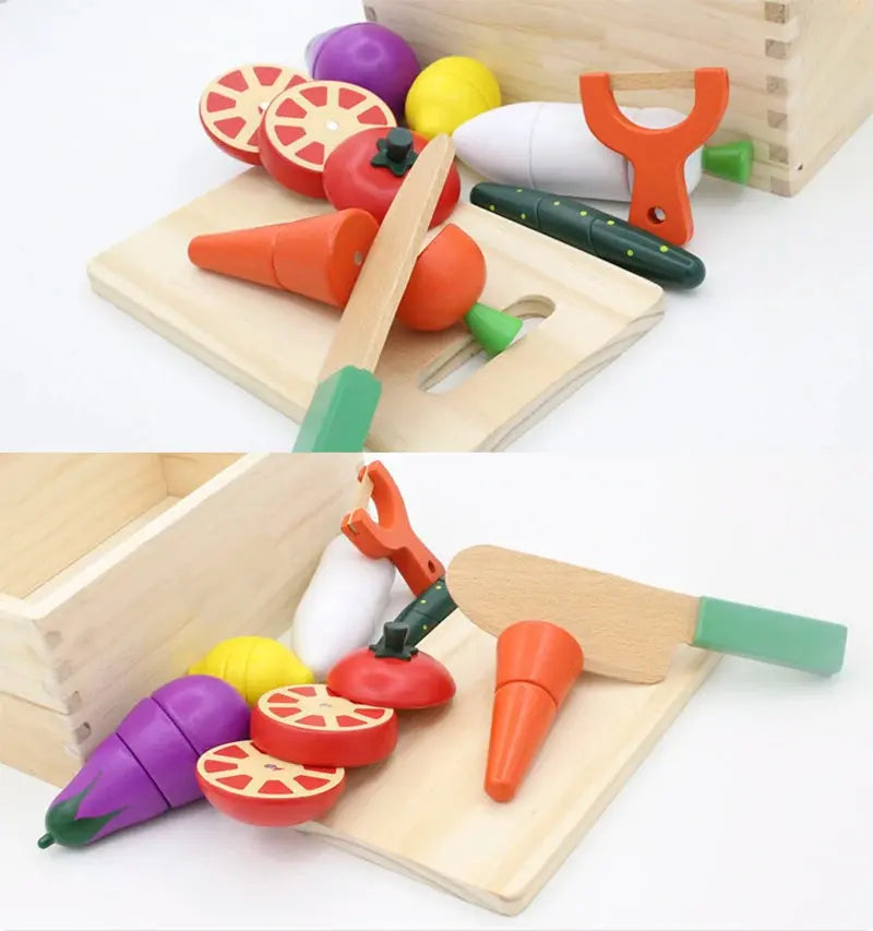 Simulation Kitchen Series Montessori Cut Fruits and Vegetables Wooden Toys Classic Pretend Play Cooking Interest Cultivation Lonzaro Kids