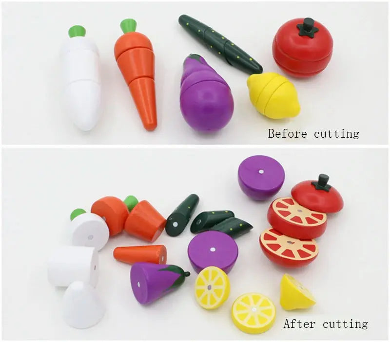 Simulation Kitchen Series Montessori Cut Fruits and Vegetables Wooden Toys Classic Pretend Play Cooking Interest Cultivation Lonzaro Kids