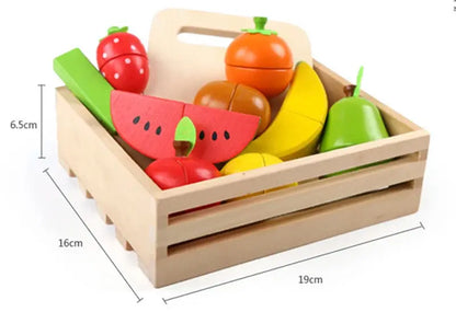 Simulation Kitchen Series Montessori Cut Fruits and Vegetables Wooden Toys Classic Pretend Play Cooking Interest Cultivation Lonzaro Kids