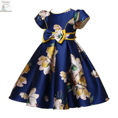 Hetiso Satin Cute Girls Birthday Floral Print Dresses Flower Bow Children's Clothing Casual Princess Party Clothes 3-10T Lonzaro Kids