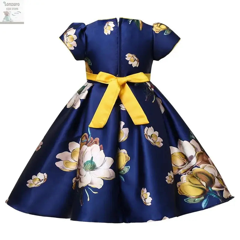 Hetiso Satin Cute Girls Birthday Floral Print Dresses Flower Bow Children's Clothing Casual Princess Party Clothes 3-10T Lonzaro Kids