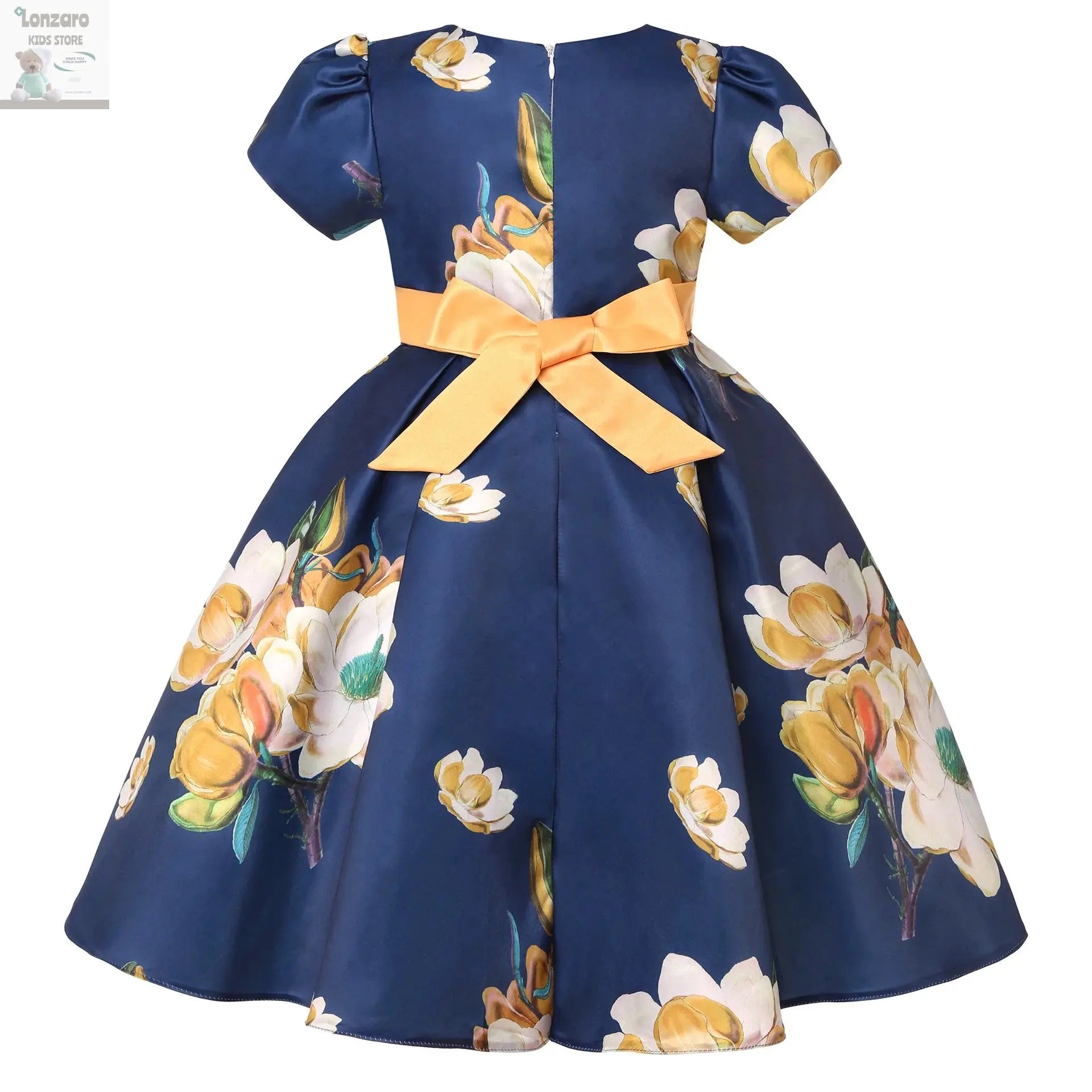 Hetiso Satin Cute Girls Birthday Floral Print Dresses Flower Bow Children's Clothing Casual Princess Party Clothes 3-10T Lonzaro Kids
