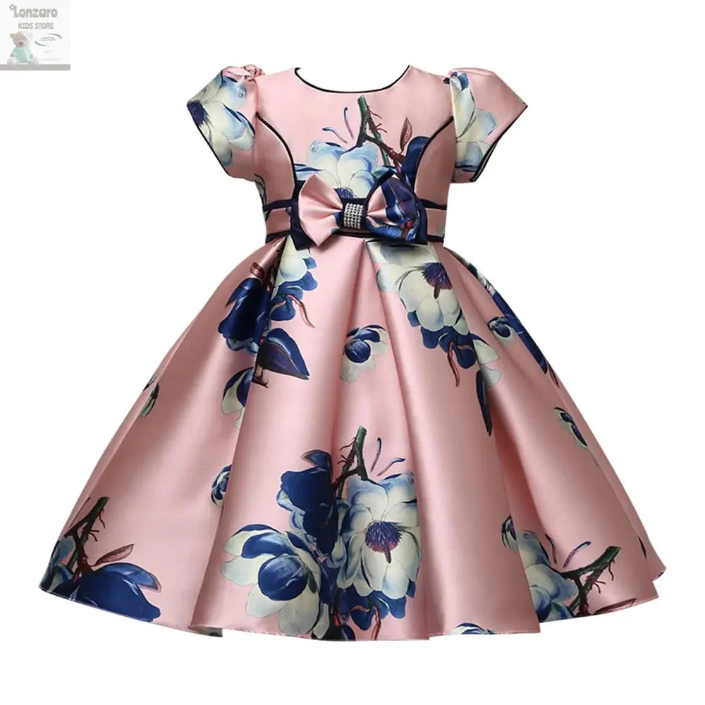 Hetiso Satin Cute Girls Birthday Floral Print Dresses Flower Bow Children's Clothing Casual Princess Party Clothes 3-10T Lonzaro Kids