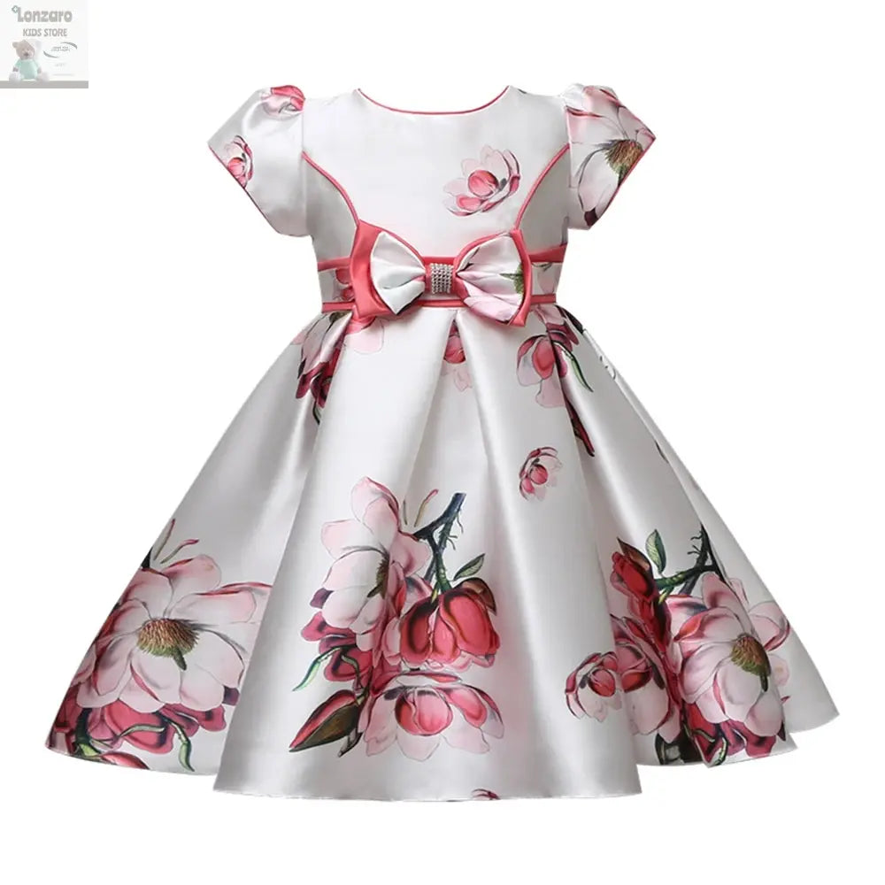 Hetiso Satin Cute Girls Birthday Floral Print Dresses Flower Bow Children's Clothing Casual Princess Party Clothes 3-10T Lonzaro Kids