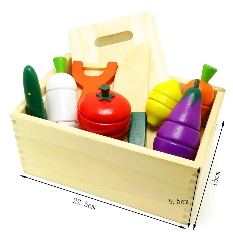 Simulation Kitchen Series Montessori Cut Fruits and Vegetables Wooden Toys Classic Pretend Play Cooking Interest Cultivation Lonzaro Kids