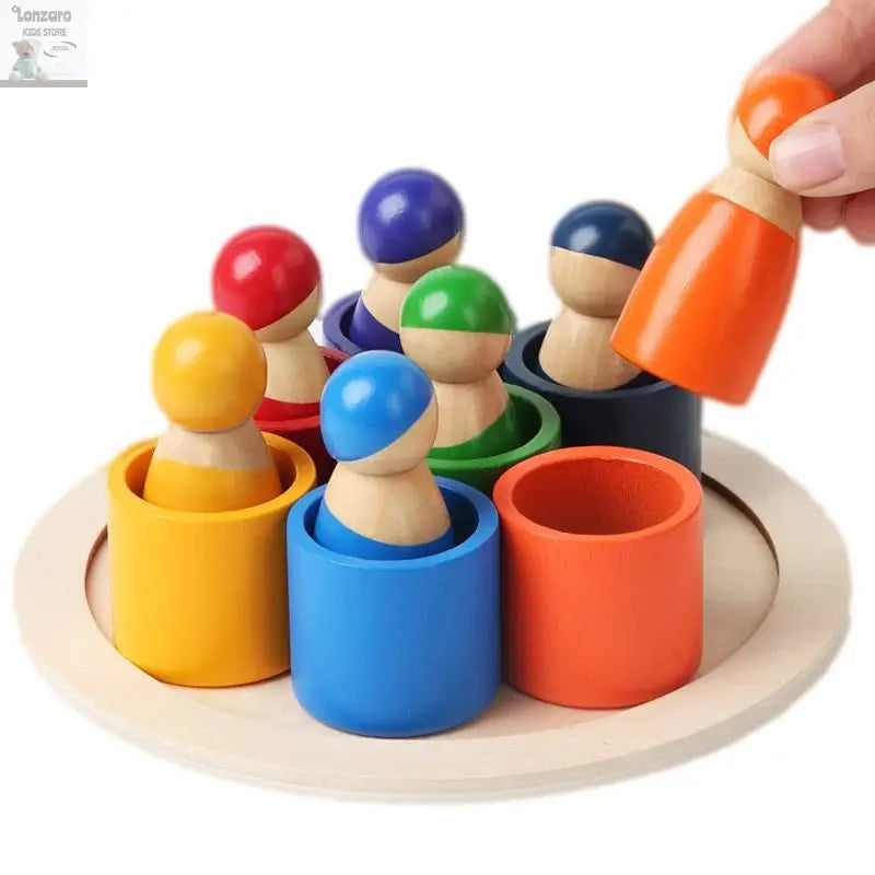 Kleurrijk Montessori Houten Regenboog Puzzelspel - Lonzaro Kids