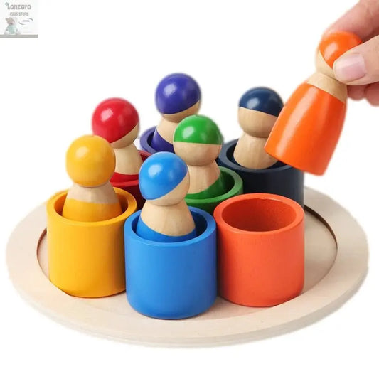 Kleurrijk Montessori Houten Regenboog Puzzelspel - Lonzaro Kids