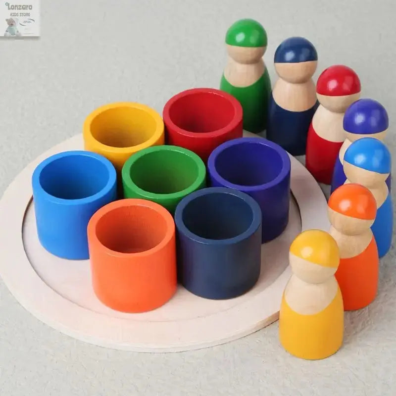 Kleurrijk Montessori Houten Regenboog Puzzelspel - Lonzaro Kids