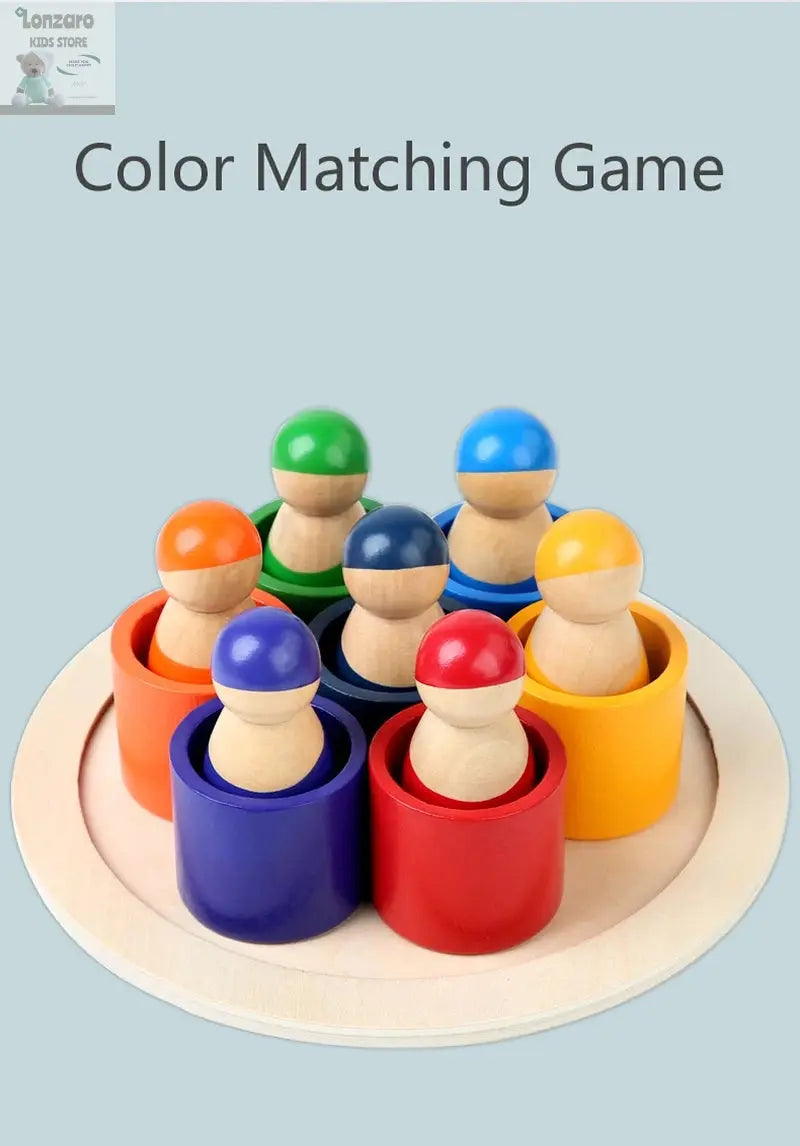 Kleurrijk Montessori Houten Regenboog Puzzelspel - Lonzaro Kids