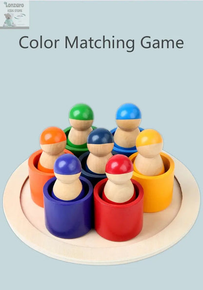 Kleurrijk Montessori Houten Regenboog Puzzelspel - Lonzaro Kids