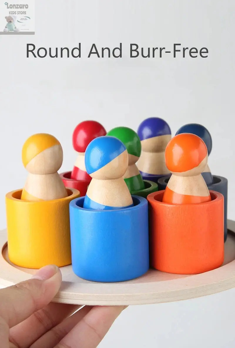 Kleurrijk Montessori Houten Regenboog Puzzelspel - Lonzaro Kids