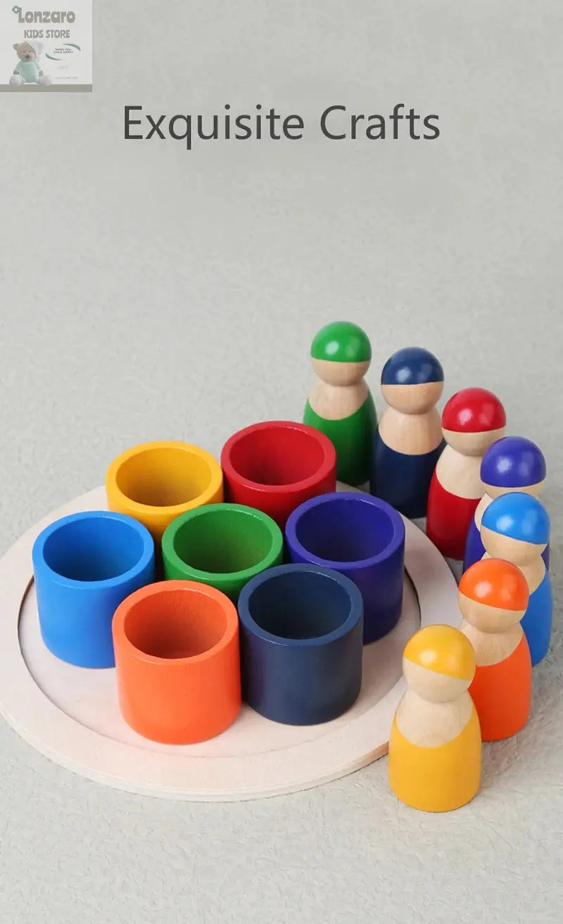 Kleurrijk Montessori Houten Regenboog Puzzelspel - Lonzaro Kids