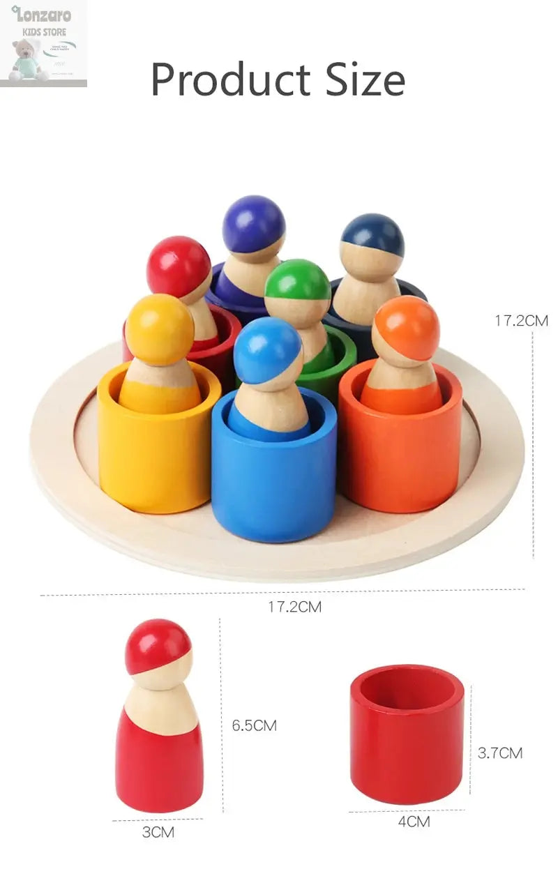 Kleurrijk Montessori Houten Regenboog Puzzelspel - Lonzaro Kids