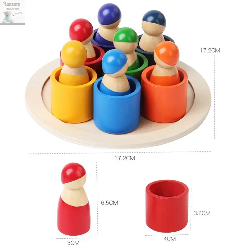 Kleurrijk Montessori Houten Regenboog Puzzelspel - Lonzaro Kids