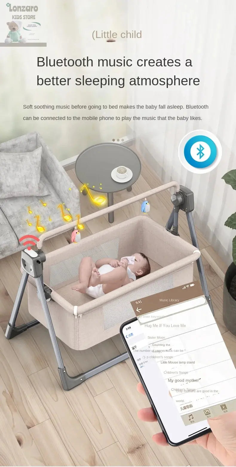 LazyChild 0-3 Years Old Baby Cradle Multi-function Electric Intelligent Sleep Rocking Chair Newborn Baby Sleeping Basket 2023 Lonzaro Kids