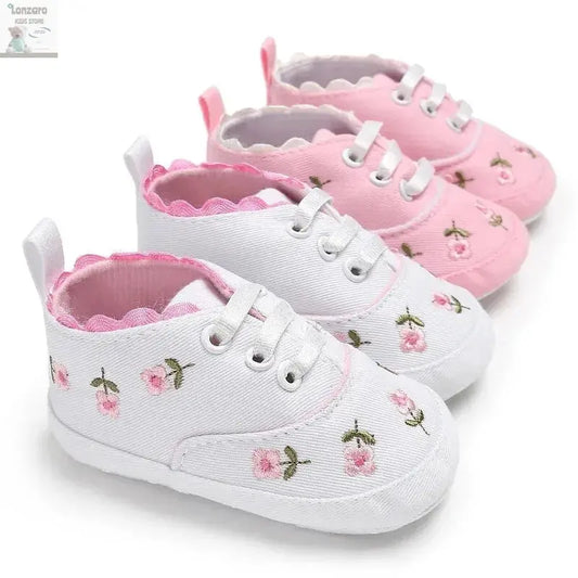 Meckior Newborn Baby Girl Casual Canvas Shoes Flower Cotton Sole Non-slip Baby Shoes Female Infant First Walkers Crib Shoes Lonzaro Kids