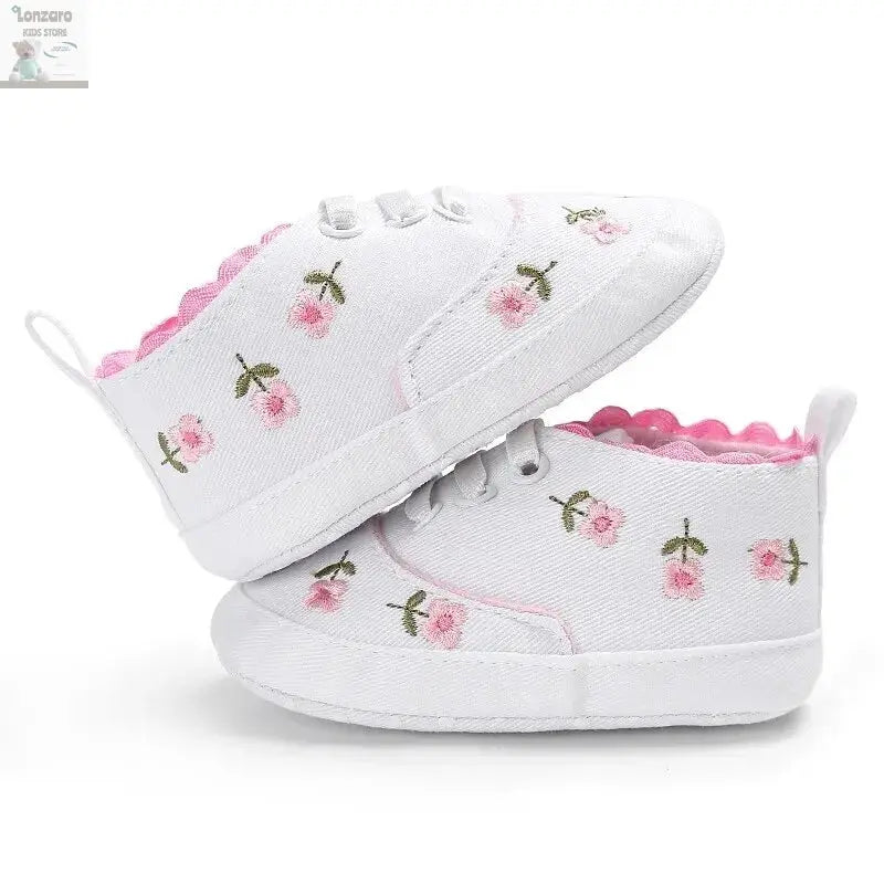 Meckior Newborn Baby Girl Casual Canvas Shoes Flower Cotton Sole Non-slip Baby Shoes Female Infant First Walkers Crib Shoes Lonzaro Kids