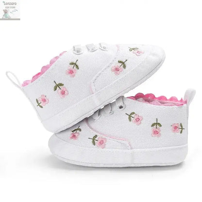 Meckior Newborn Baby Girl Casual Canvas Shoes Flower Cotton Sole Non-slip Baby Shoes Female Infant First Walkers Crib Shoes Lonzaro Kids