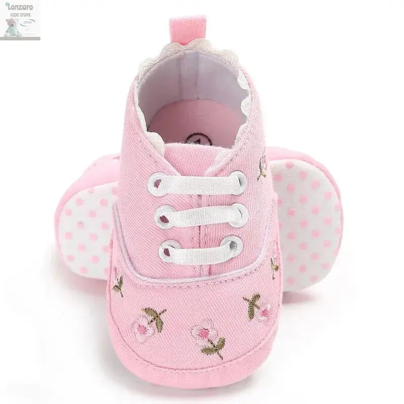 Meckior Newborn Baby Girl Casual Canvas Shoes Flower Cotton Sole Non-slip Baby Shoes Female Infant First Walkers Crib Shoes Lonzaro Kids