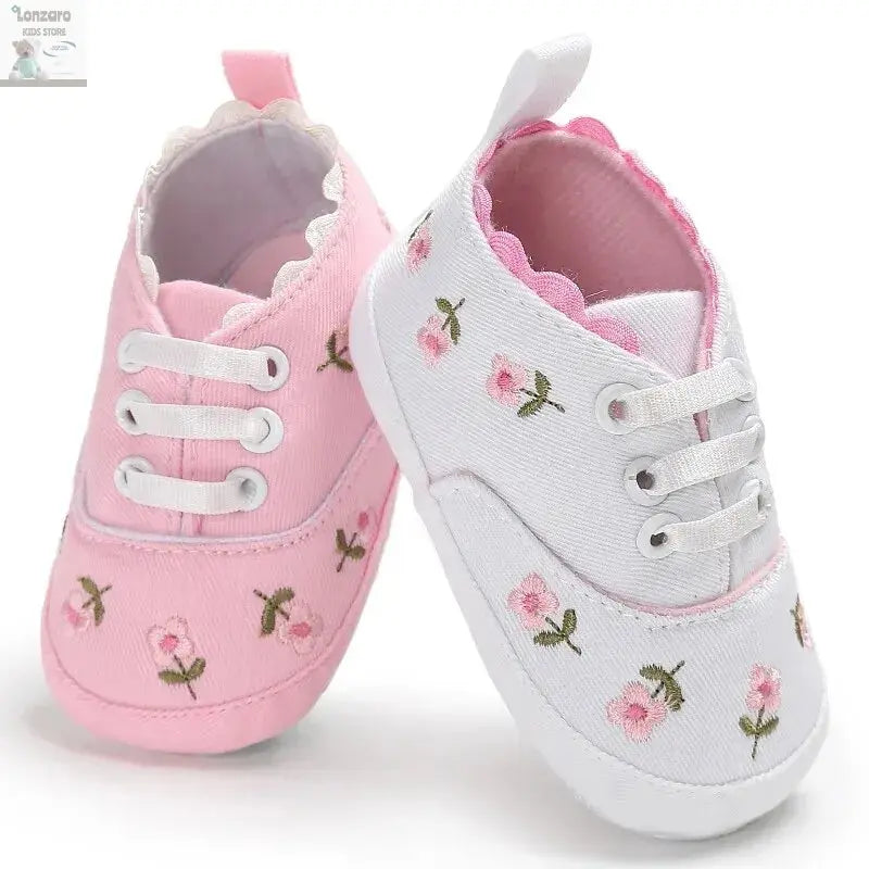 Meckior Newborn Baby Girl Casual Canvas Shoes Flower Cotton Sole Non-slip Baby Shoes Female Infant First Walkers Crib Shoes Lonzaro Kids
