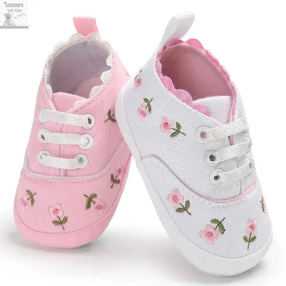 Meckior Newborn Baby Girl Casual Canvas Shoes Flower Cotton Sole Non-slip Baby Shoes Female Infant First Walkers Crib Shoes Lonzaro Kids