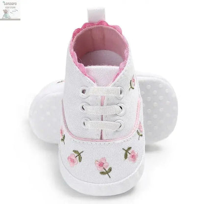 Meckior Newborn Baby Girl Casual Canvas Shoes Flower Cotton Sole Non-slip Baby Shoes Female Infant First Walkers Crib Shoes Lonzaro Kids