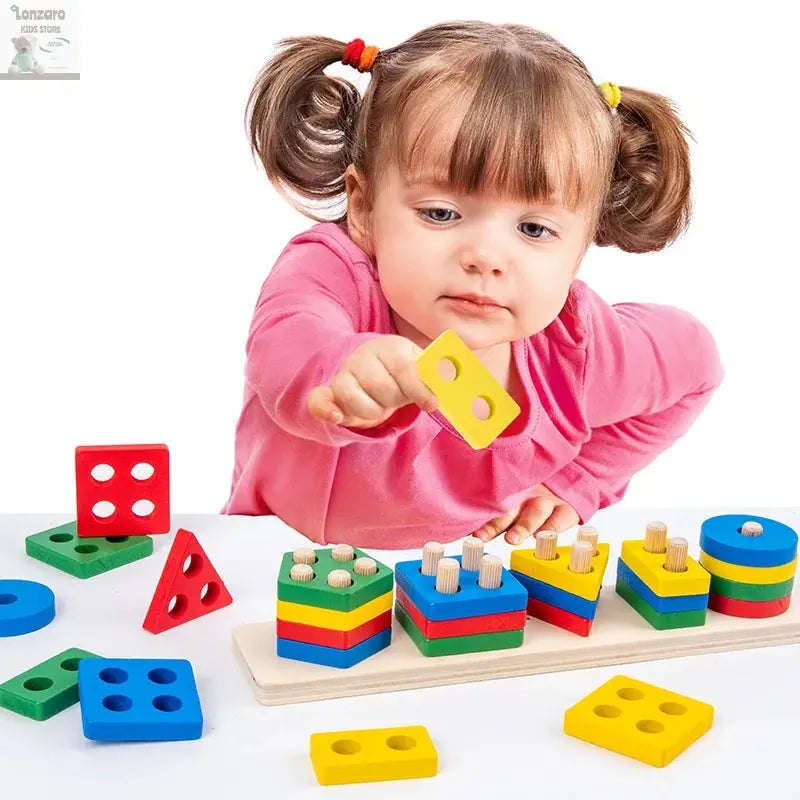 Montessori Wooden Educational Toys for Children 1 2Y Baby Shape Color Sorter Block Puzzles Toddler Large Geometric Stacking Toys Lonzaro Kids