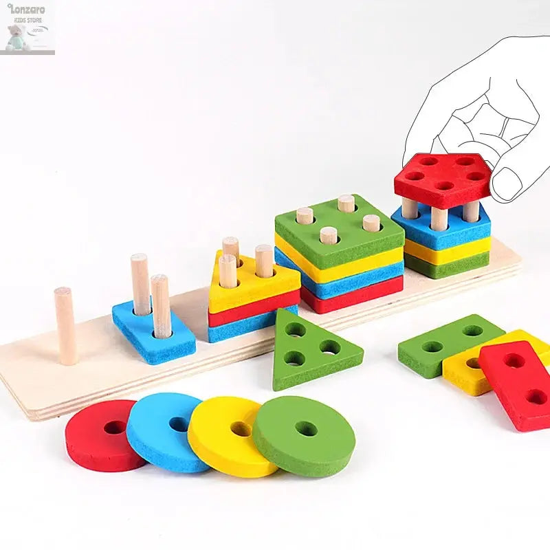 Montessori Wooden Educational Toys for Children 1 2Y Baby Shape Color Sorter Block Puzzles Toddler Large Geometric Stacking Toys Lonzaro Kids