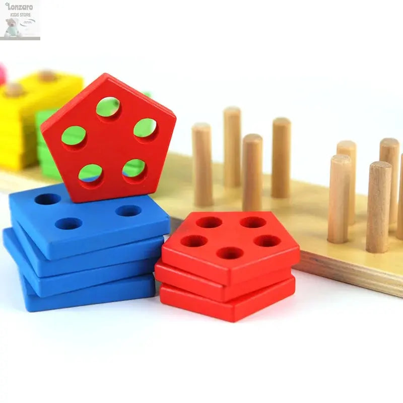 Montessori Wooden Educational Toys for Children 1 2Y Baby Shape Color Sorter Block Puzzles Toddler Large Geometric Stacking Toys Lonzaro Kids