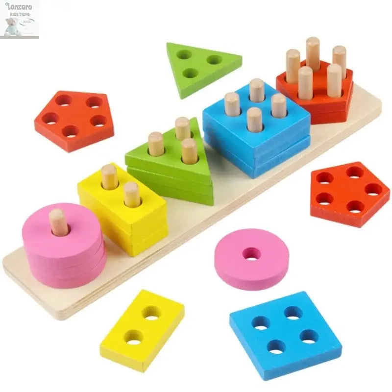 Montessori Wooden Educational Toys for Children 1 2Y Baby Shape Color Sorter Block Puzzles Toddler Large Geometric Stacking Toys Lonzaro Kids