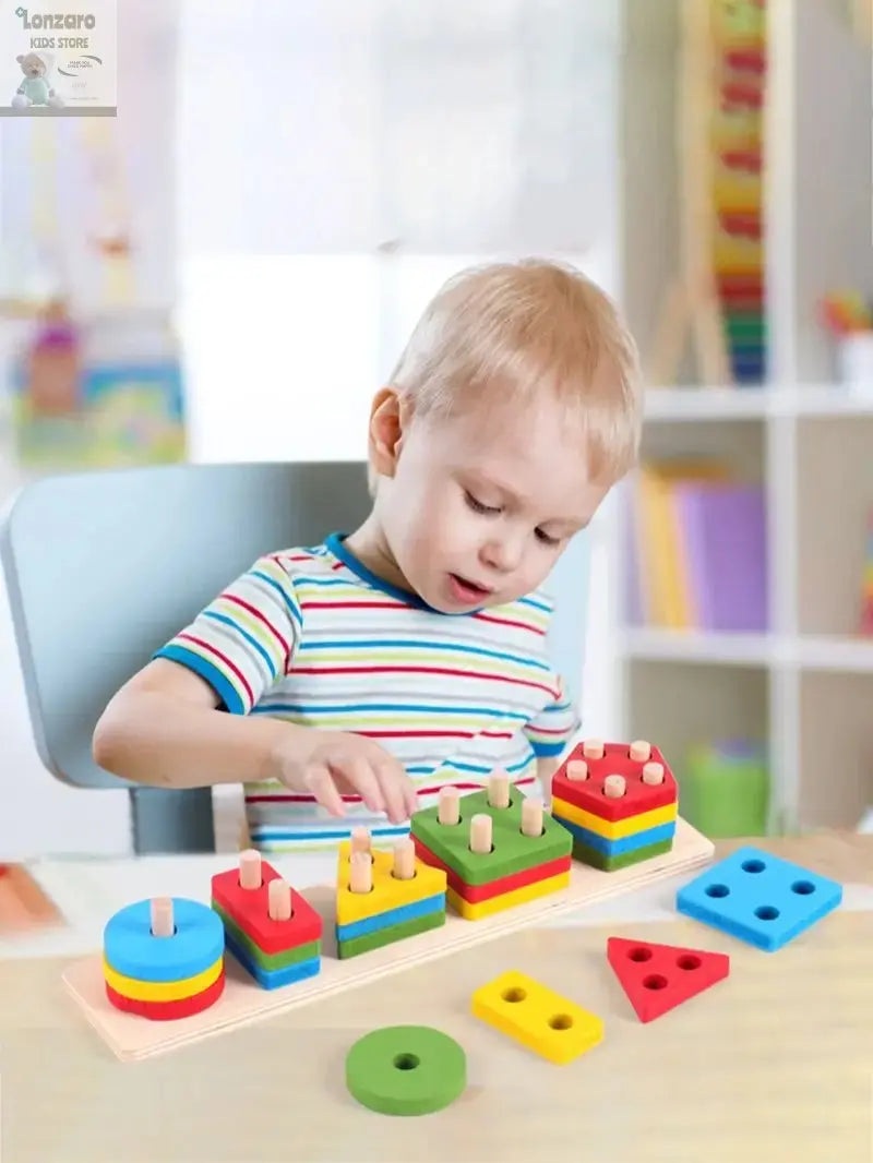 Montessori Wooden Educational Toys for Children 1 2Y Baby Shape Color Sorter Block Puzzles Toddler Large Geometric Stacking Toys Lonzaro Kids