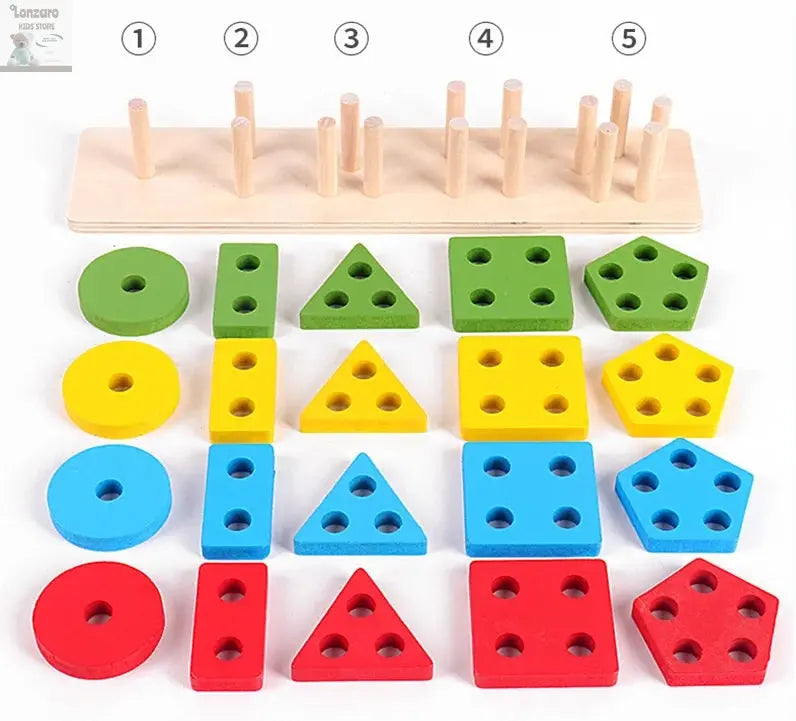 Montessori Wooden Educational Toys for Children 1 2Y Baby Shape Color Sorter Block Puzzles Toddler Large Geometric Stacking Toys Lonzaro Kids