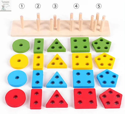 Montessori Wooden Educational Toys for Children 1 2Y Baby Shape Color Sorter Block Puzzles Toddler Large Geometric Stacking Toys Lonzaro Kids