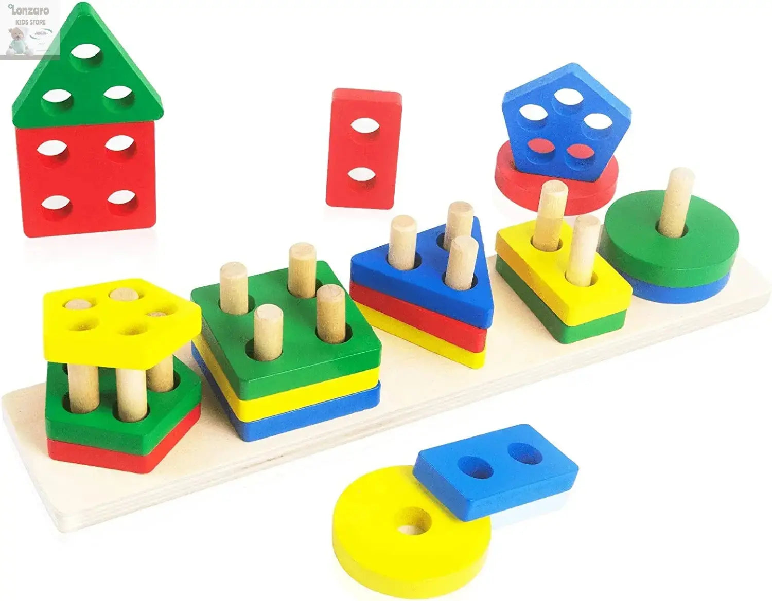 Montessori Wooden Educational Toys for Children 1 2Y Baby Shape Color Sorter Block Puzzles Toddler Large Geometric Stacking Toys Lonzaro Kids
