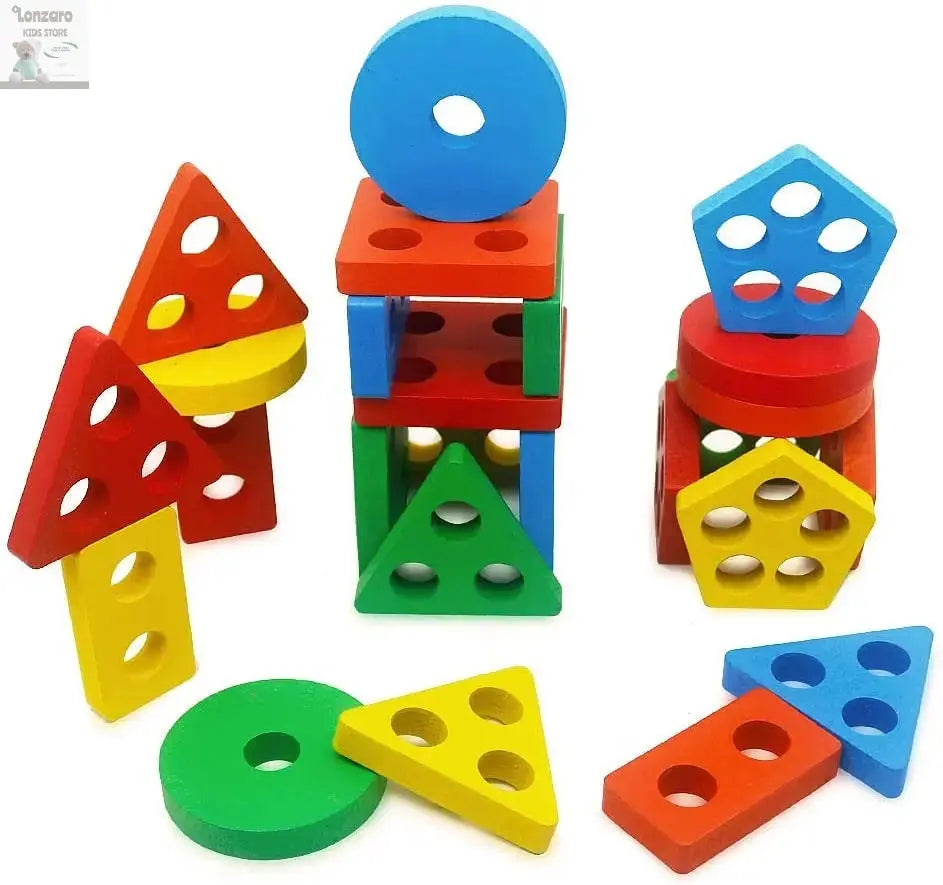 Montessori Wooden Educational Toys for Children 1 2Y Baby Shape Color Sorter Block Puzzles Toddler Large Geometric Stacking Toys Lonzaro Kids