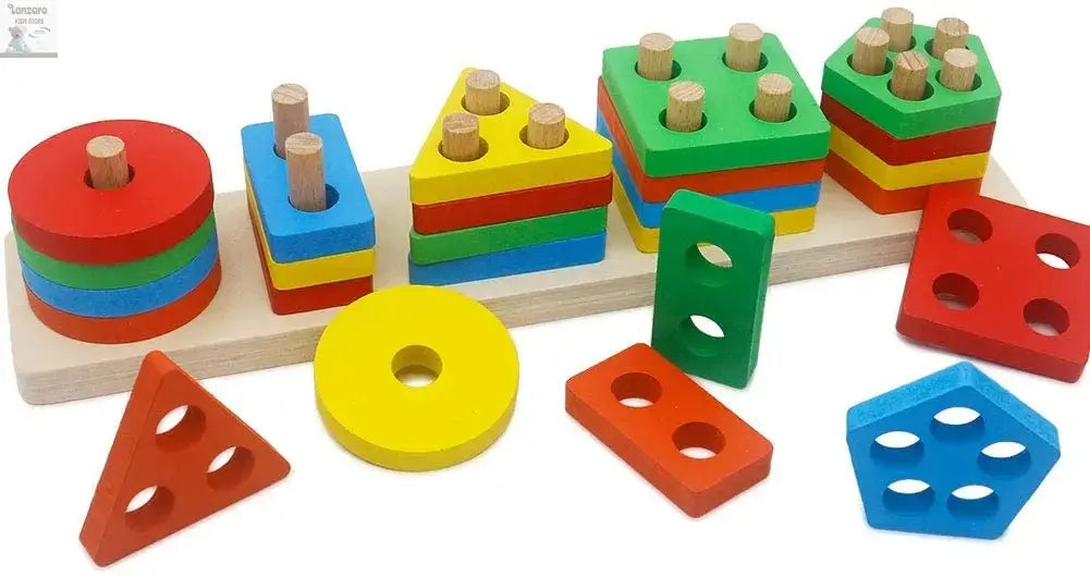 Montessori Wooden Educational Toys for Children 1 2Y Baby Shape Color Sorter Block Puzzles Toddler Large Geometric Stacking Toys Lonzaro Kids