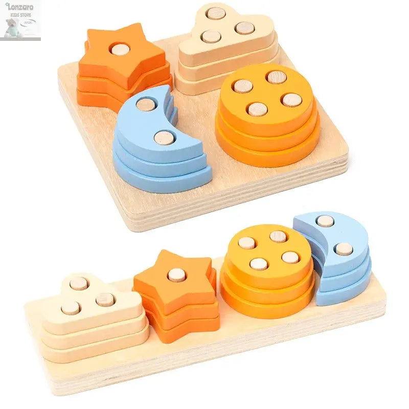 Montessori Wooden Educational Toys for Children 1 2Y Baby Shape Color Sorter Block Puzzles Toddler Large Geometric Stacking Toys Lonzaro Kids