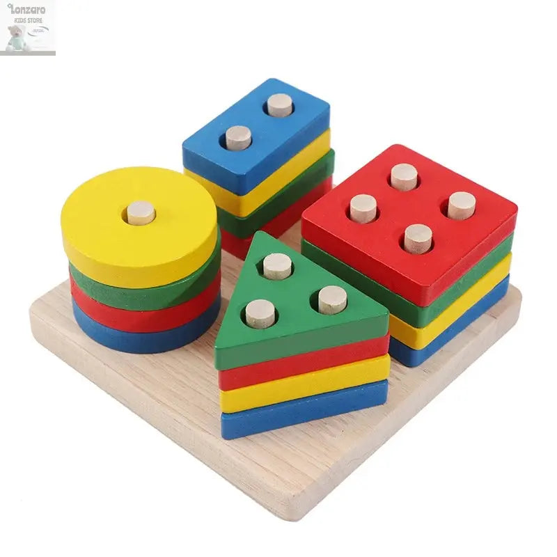 Montessori Wooden Educational Toys for Children 1 2Y Baby Shape Color Sorter Block Puzzles Toddler Large Geometric Stacking Toys Lonzaro Kids