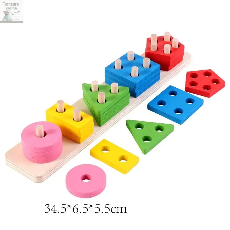 Montessori Wooden Educational Toys for Children 1 2Y Baby Shape Color Sorter Block Puzzles Toddler Large Geometric Stacking Toys Lonzaro Kids