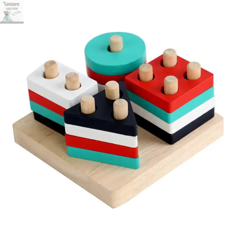 Montessori Wooden Educational Toys for Children 1 2Y Baby Shape Color Sorter Block Puzzles Toddler Large Geometric Stacking Toys Lonzaro Kids
