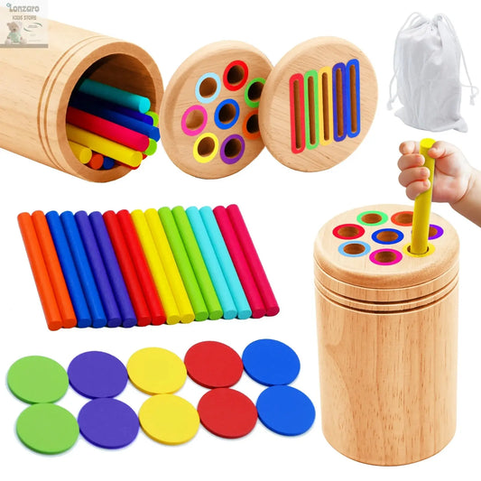 Montessori Wooden Toys Color Sorting Fine Motor Toys Shape Matching Sensory Toys Early Educational Puzzle Toys for Toddlers Lonzaro Kids