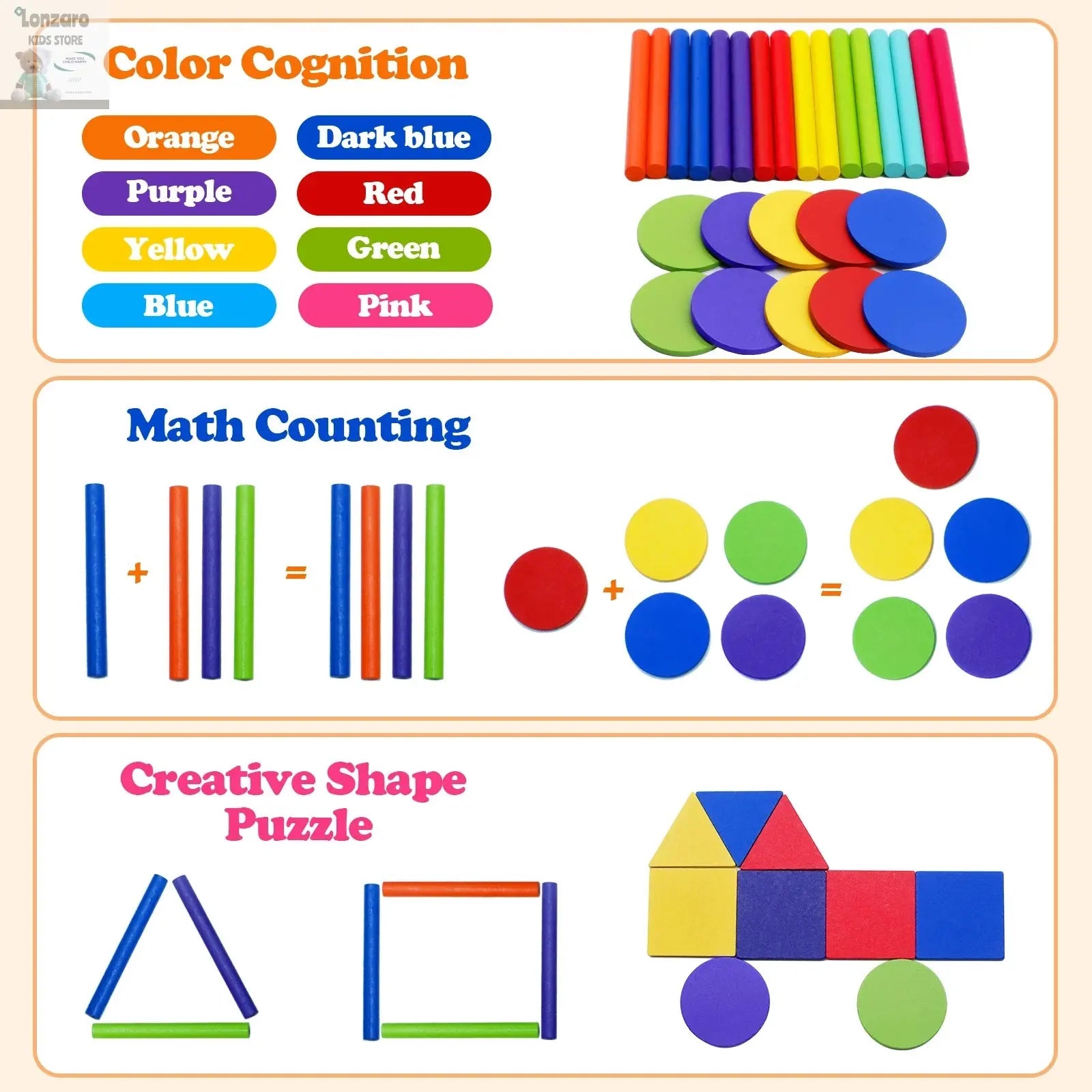 Montessori Wooden Toys Color Sorting Fine Motor Toys Shape Matching Sensory Toys Early Educational Puzzle Toys for Toddlers Lonzaro Kids